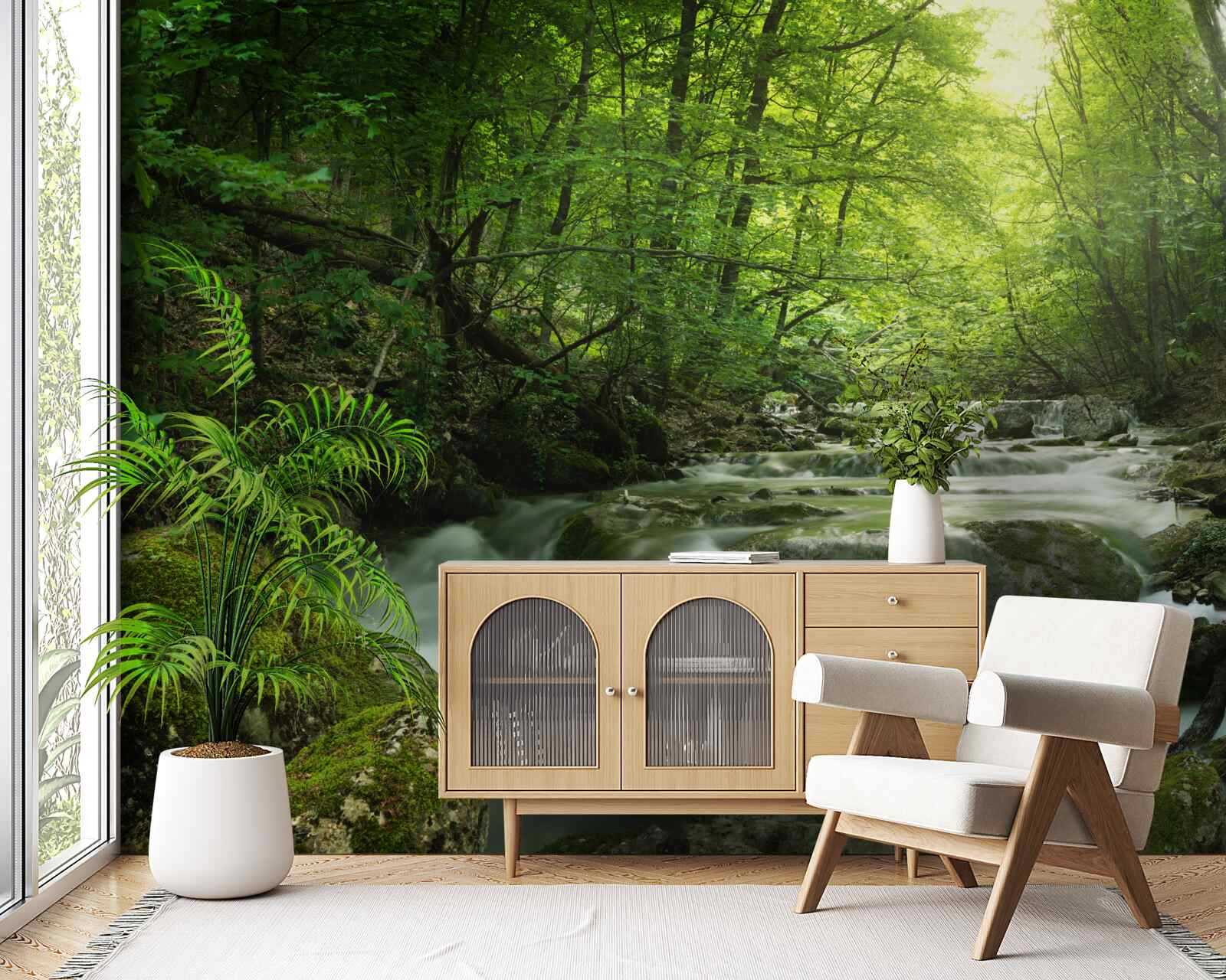 Papier peint les eaux calmes d'une cascade forestière