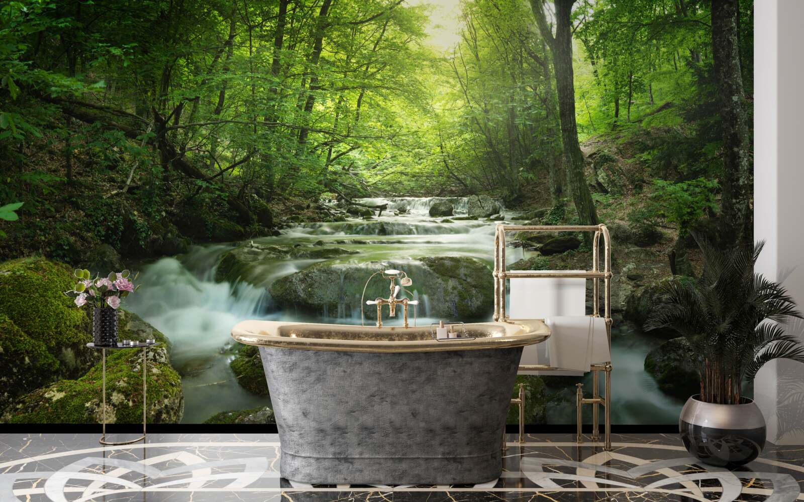 Papier peint les eaux calmes d'une cascade forestière