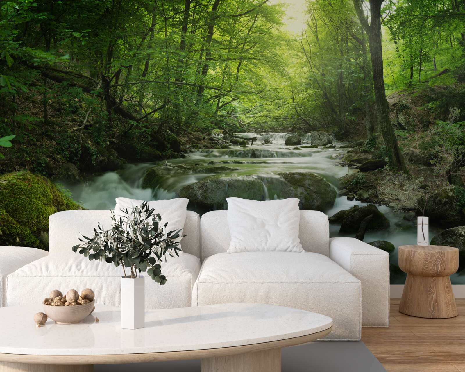 Papier peint les eaux calmes d'une cascade forestière