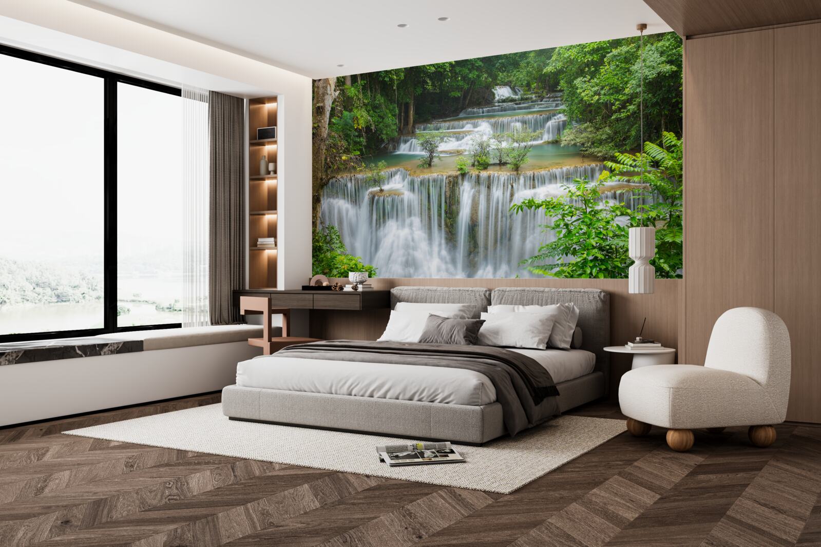 Papier peint une cascade majestueuse d'où l'eau tombe rapidement avec un bruit assourdissant