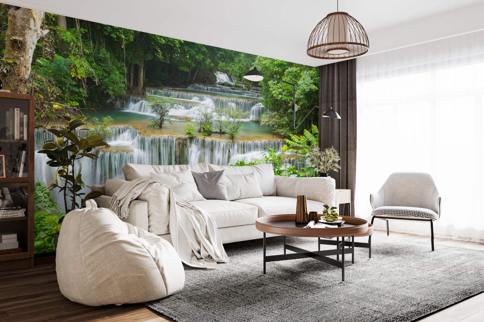 Papier peint une cascade majestueuse d'où l'eau tombe rapidement avec un bruit assourdissant