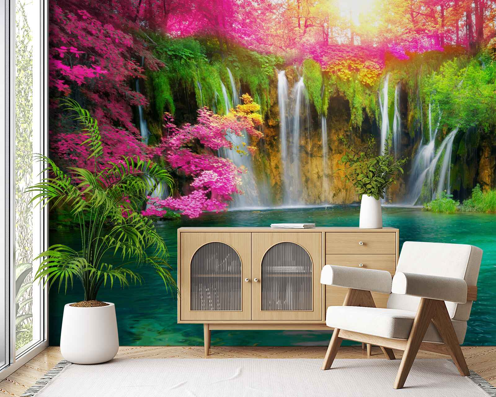 Papier peint la cascade a une eau claire et ressemble à un coin de paradis