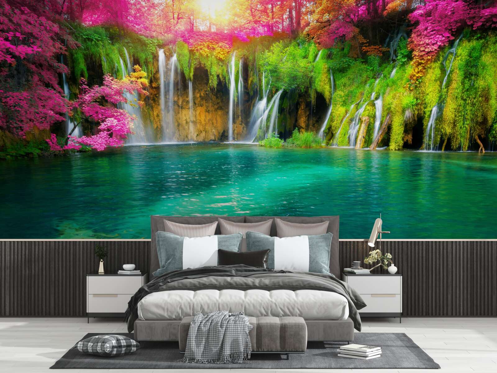 Papier peint la cascade a une eau claire et ressemble à un coin de paradis