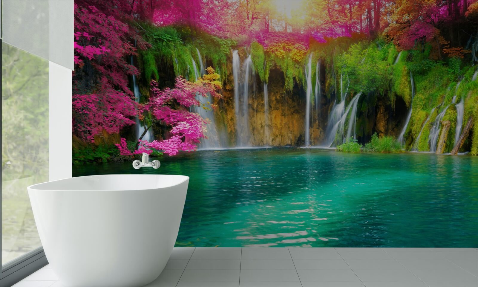 Papier peint la cascade a une eau claire et ressemble à un coin de paradis