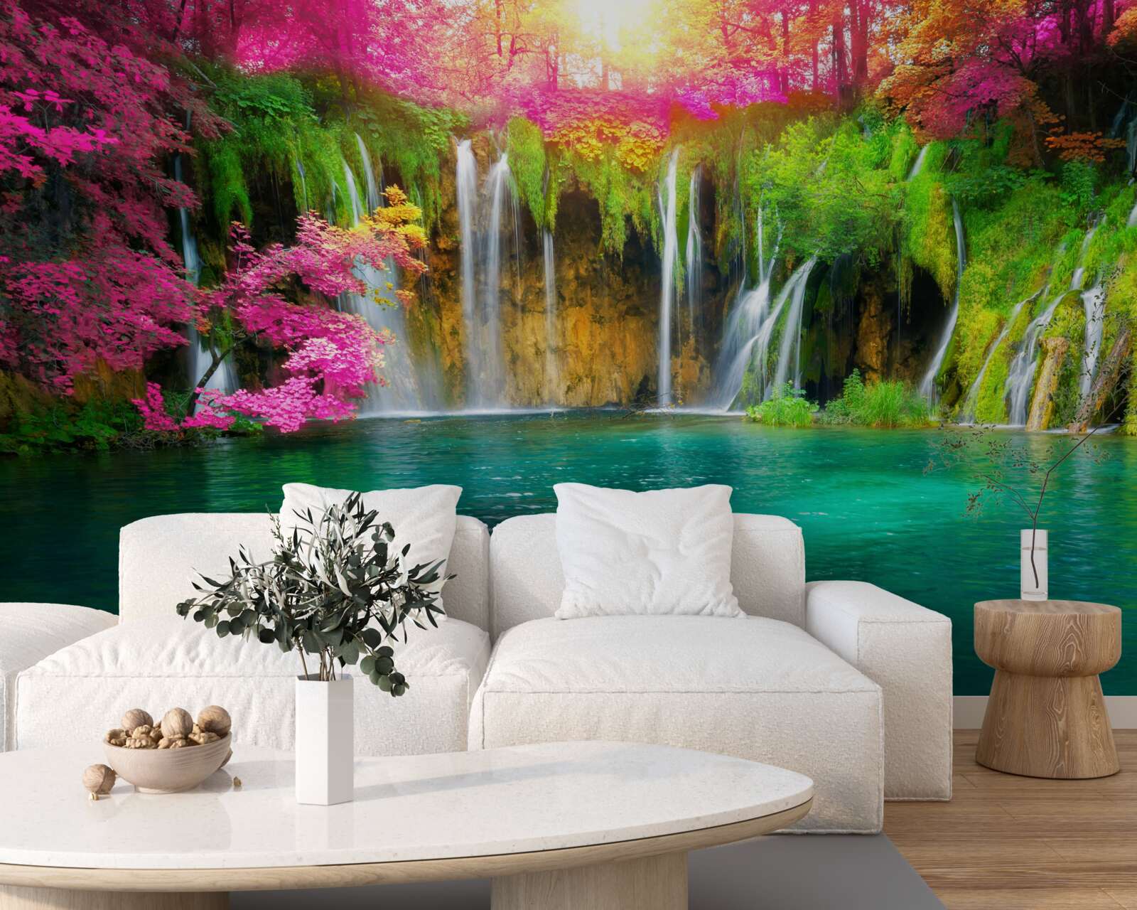 Papier peint la cascade a une eau claire et ressemble à un coin de paradis