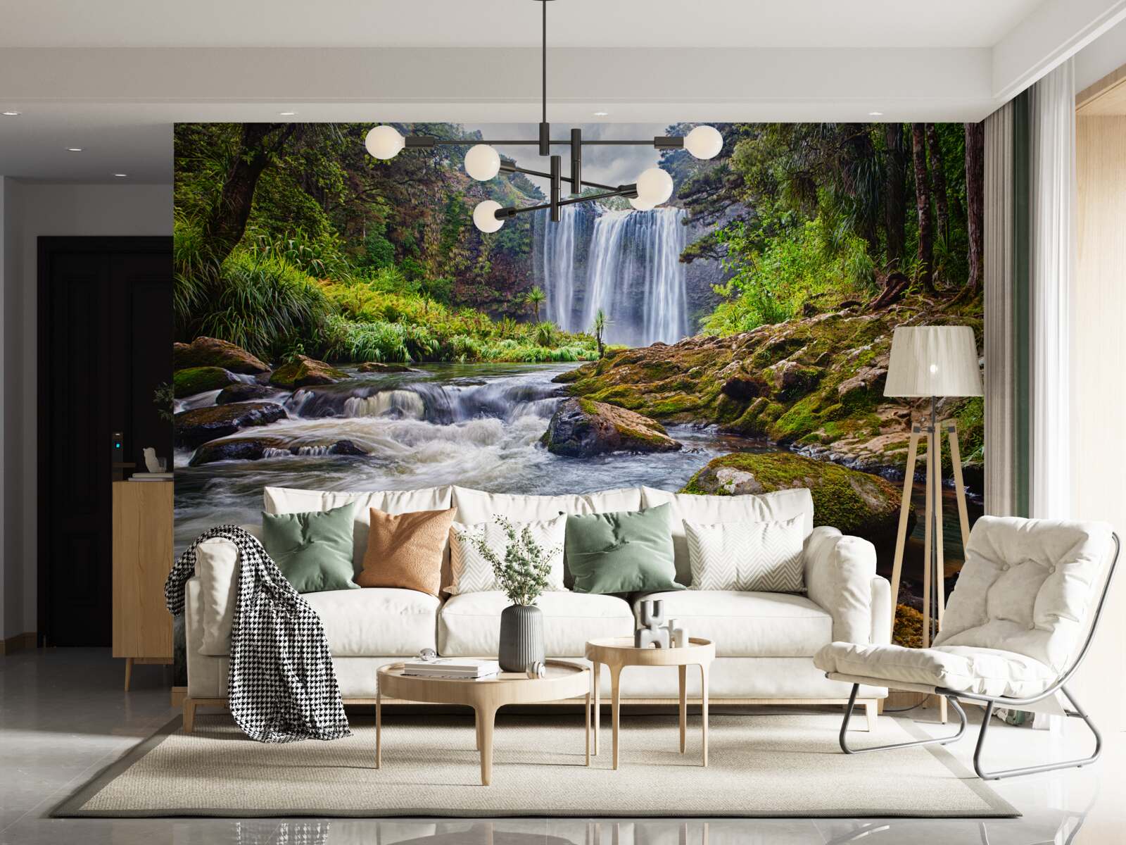 Papier peint le bruit fort d'une chute d'eau tombant du haut d'une montagne