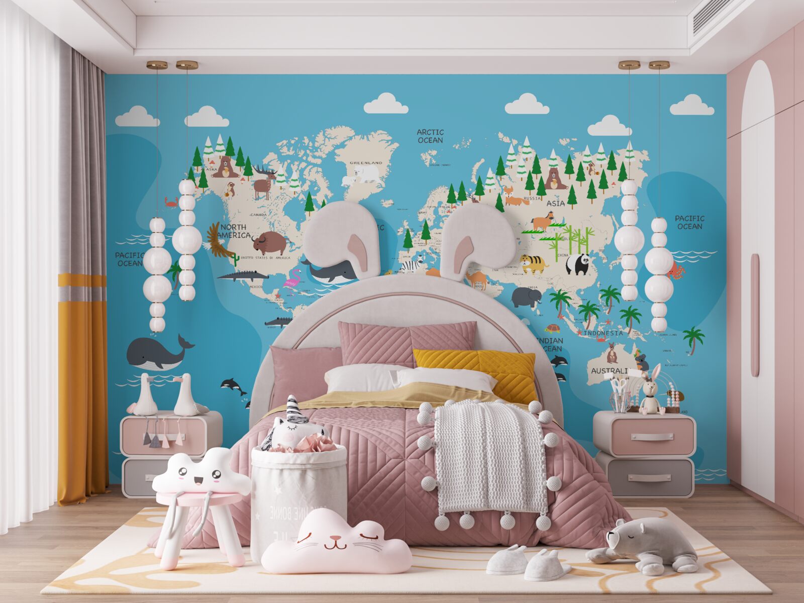 Papier peint image du monde sur fond bleu