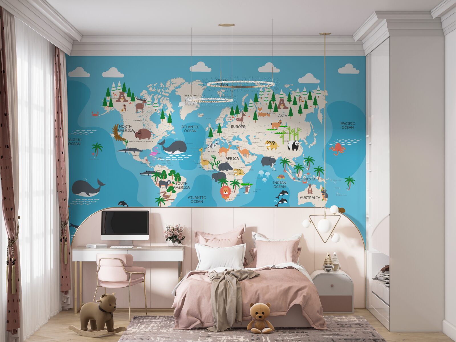 Papier peint image du monde sur fond bleu