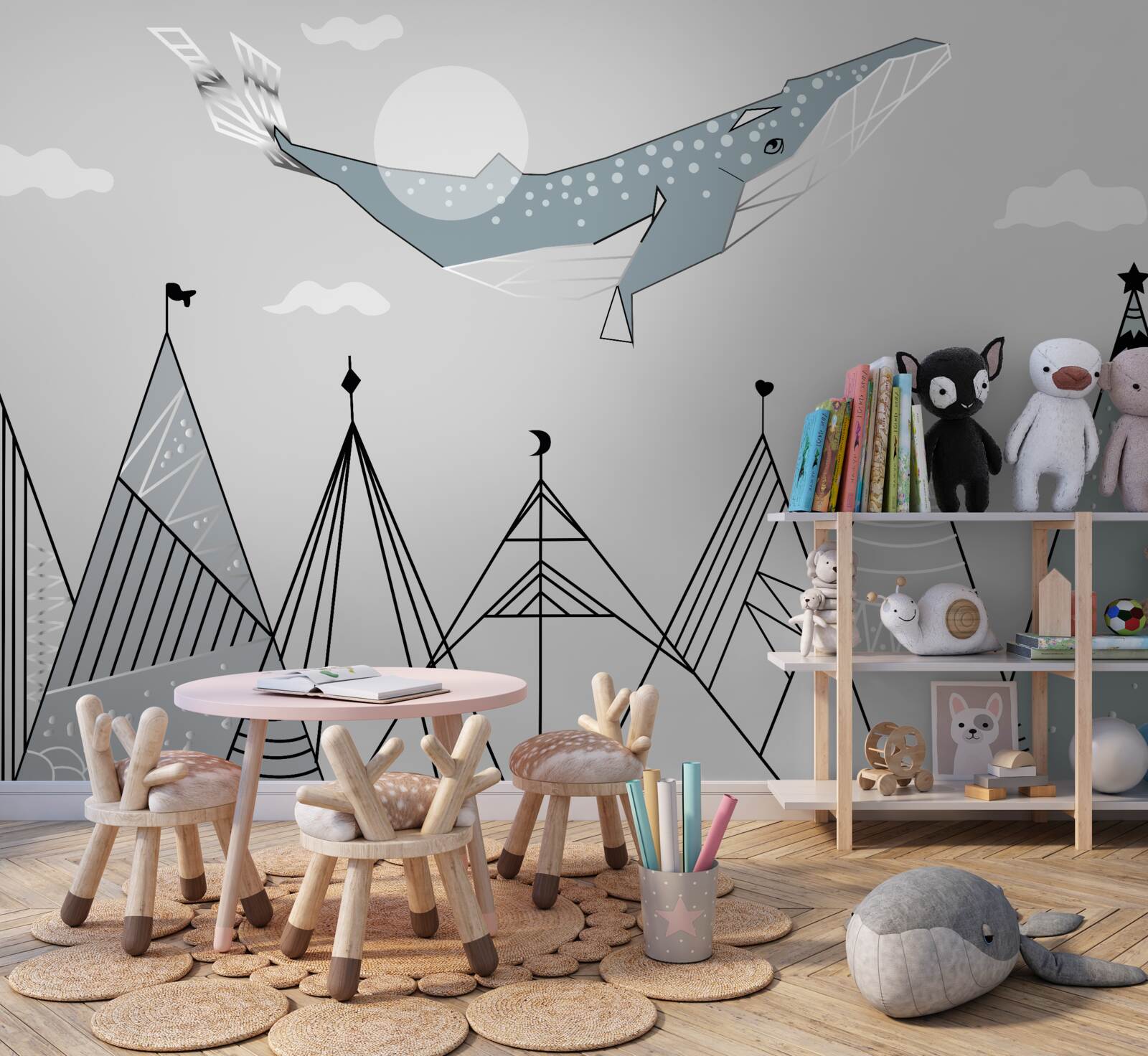 Papier peint Le cachalot survole les montagnes