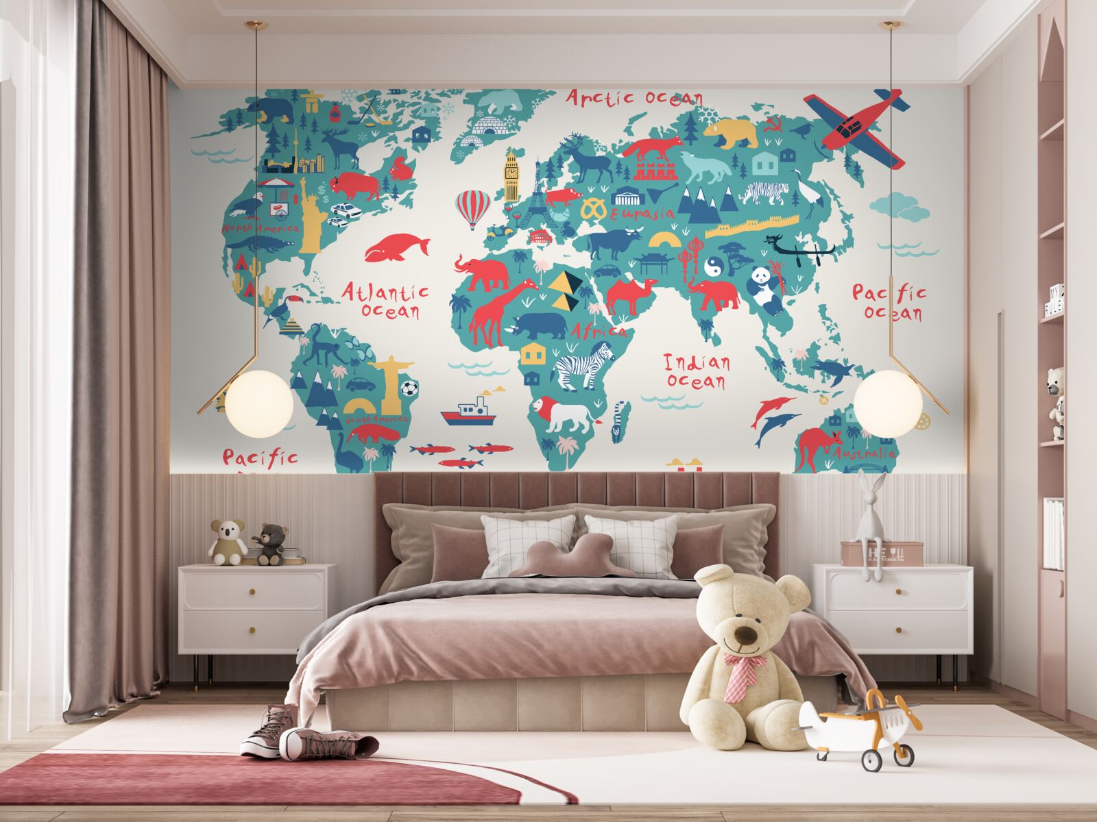 Papier peint une carte du monde aux couleurs vives