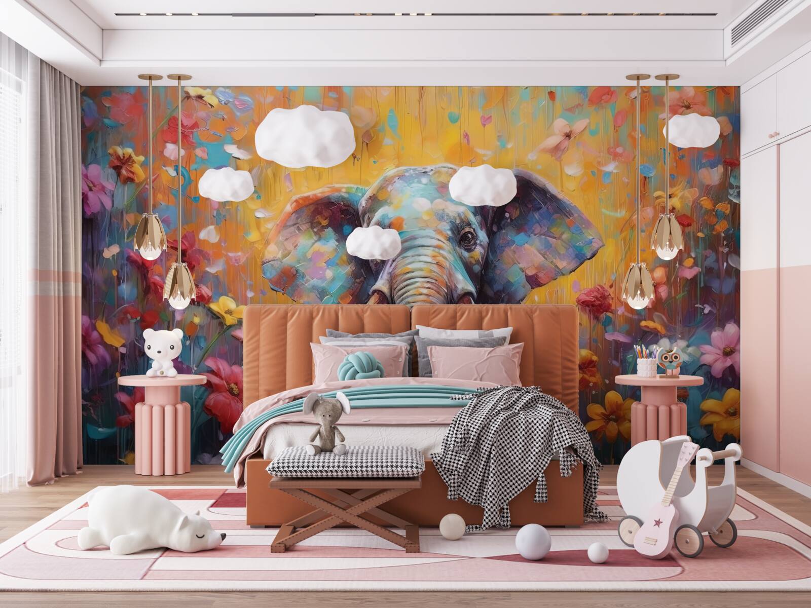 Papier peint éléphant coloré