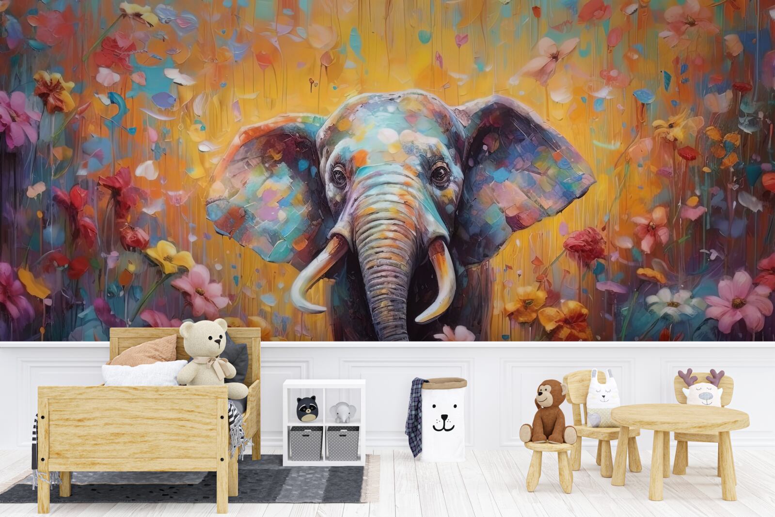 Papier peint éléphant coloré