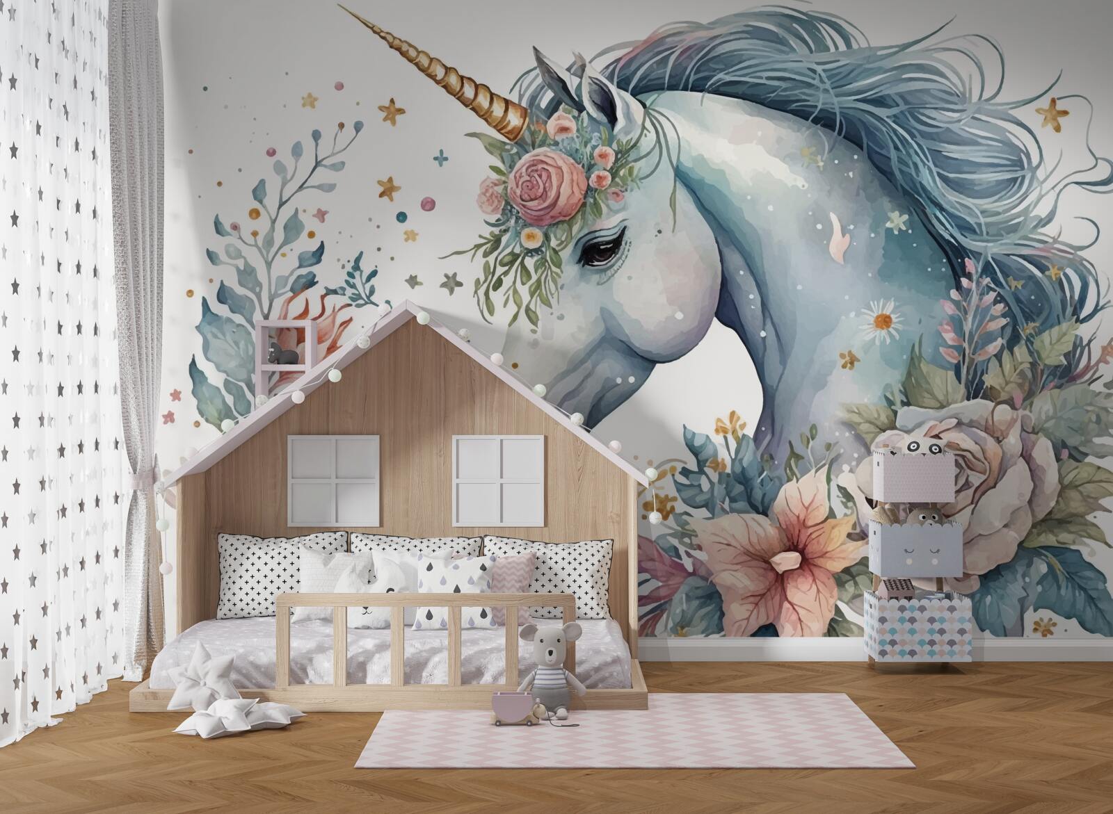 Papier peint licorne florale