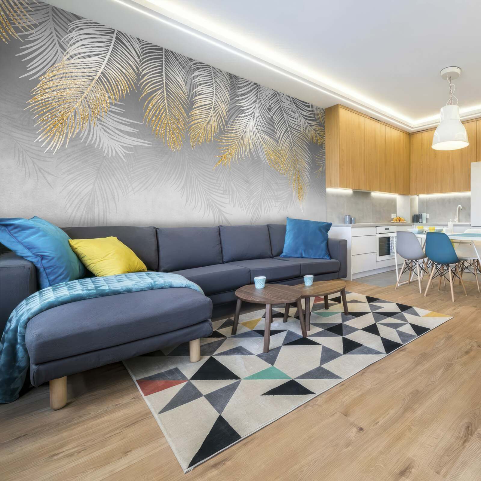 Papier peint fougère d'or blanc