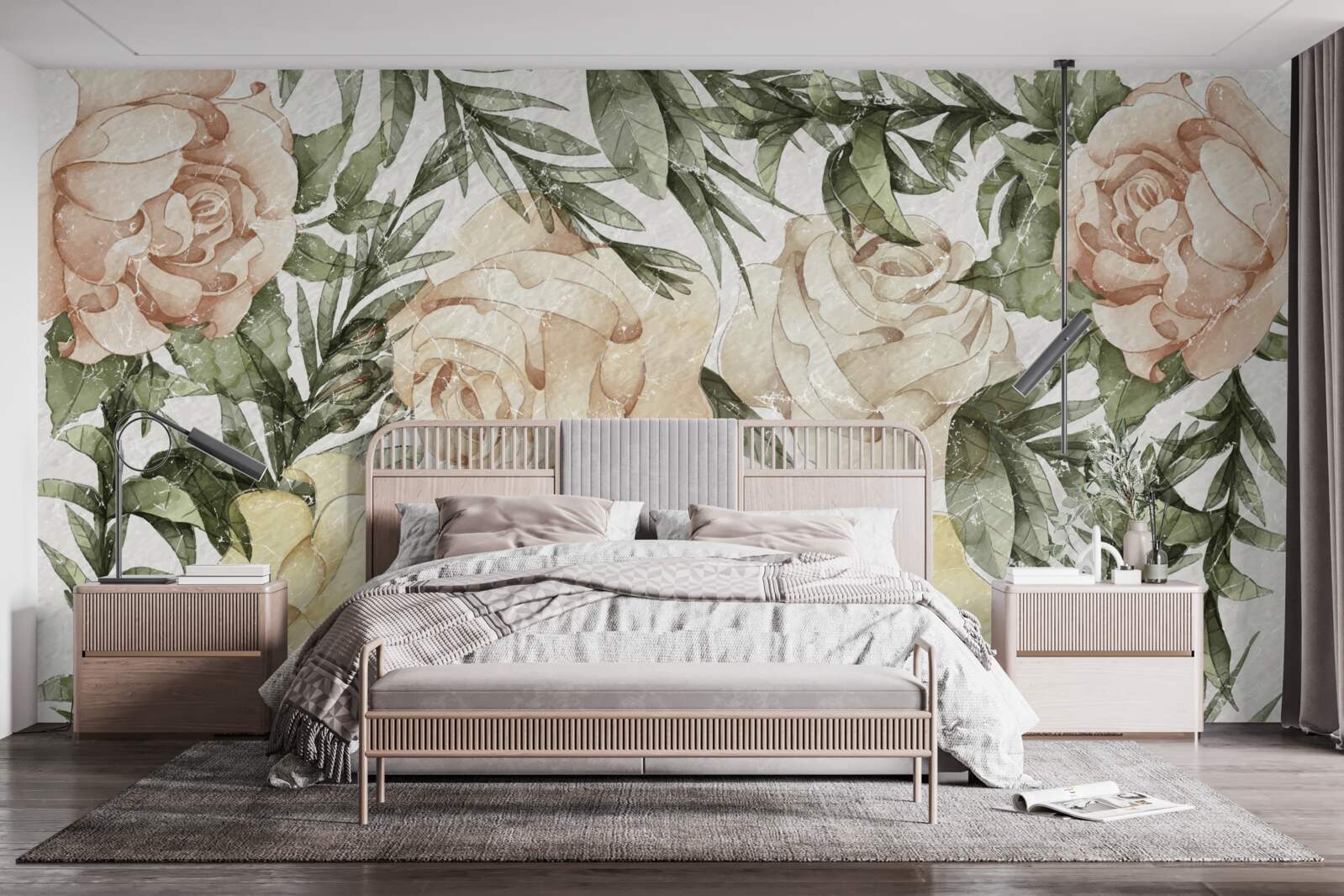 Papier peint roses de couleur vive