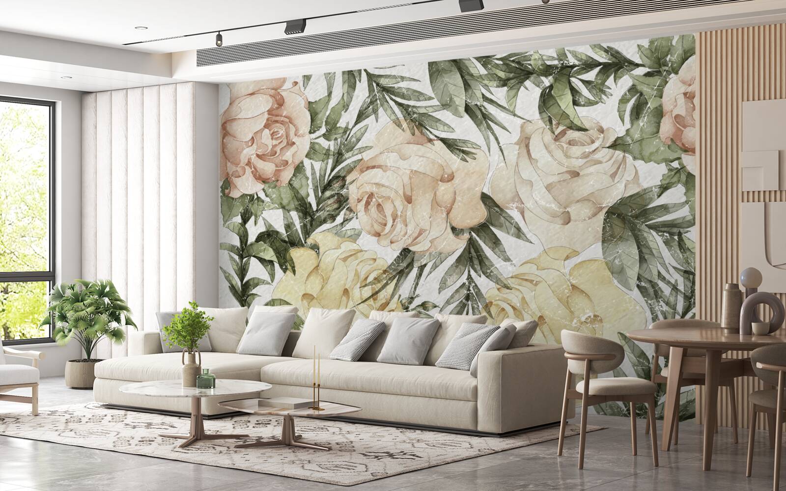 Papier peint roses de couleur vive