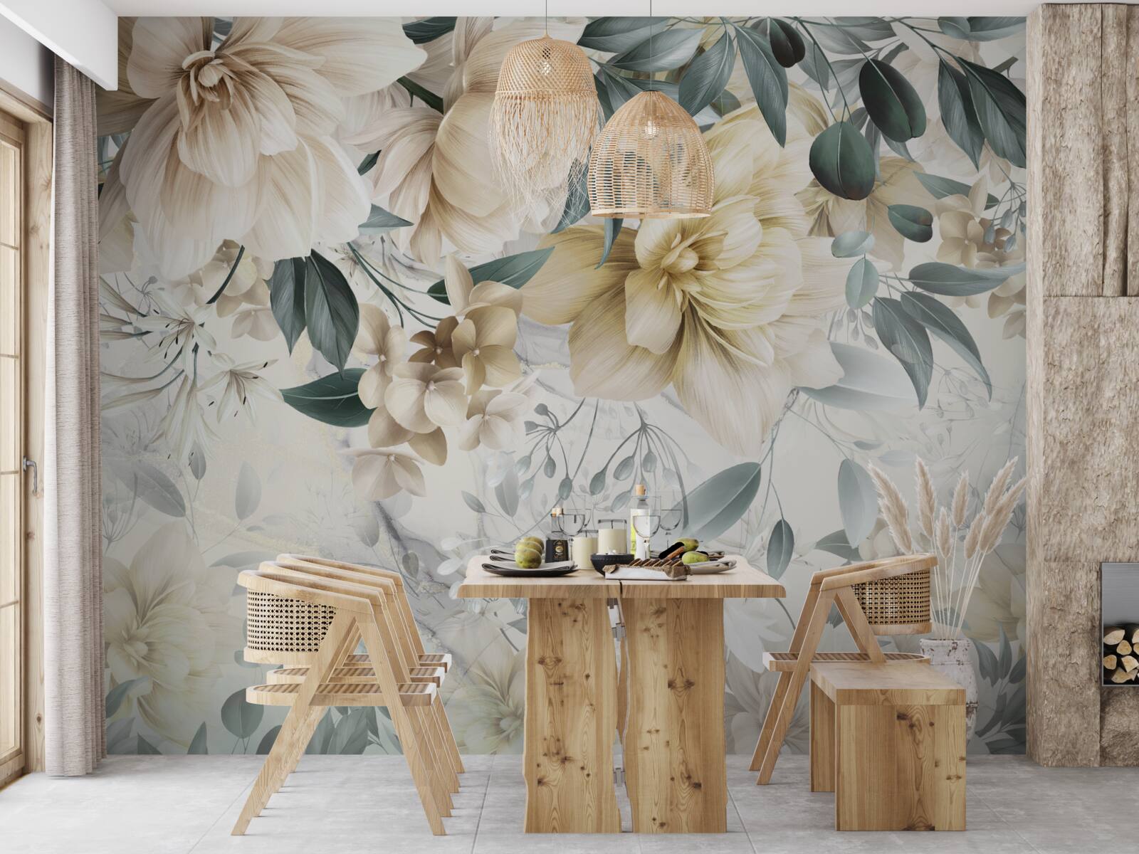 Papier peint des fleurs aux teintes délicates