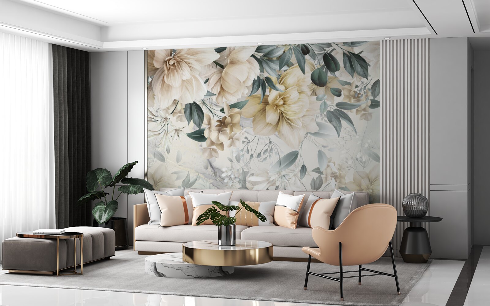 Papier peint des fleurs aux teintes délicates