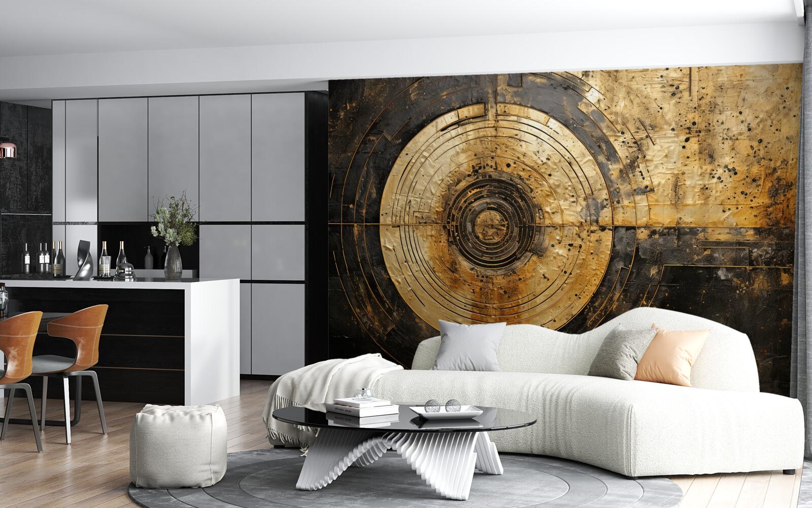 Papier peint accents dorés sur fond noir