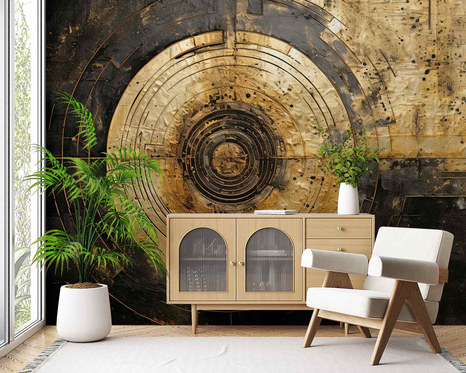 Papier peint accents dorés sur fond noir