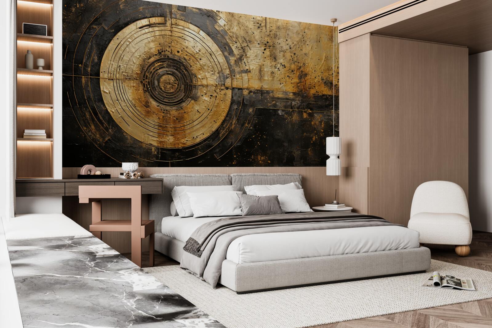 Papier peint accents dorés sur fond noir