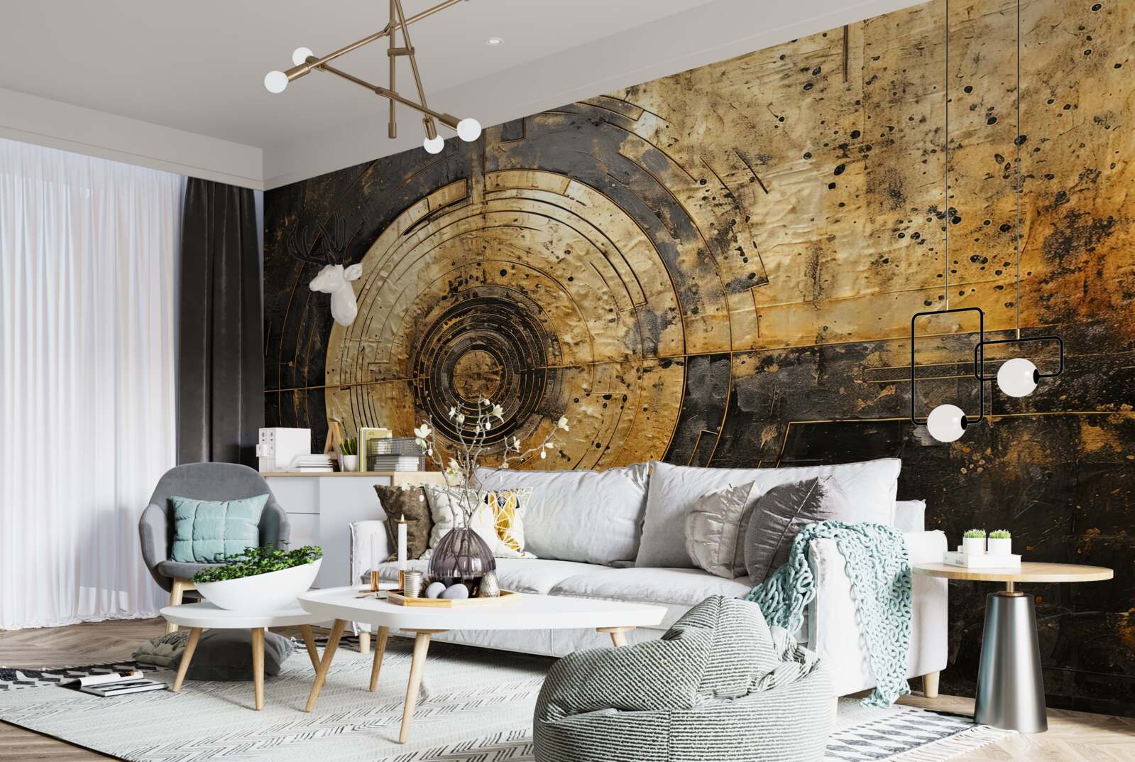 Papier peint accents dorés sur fond noir