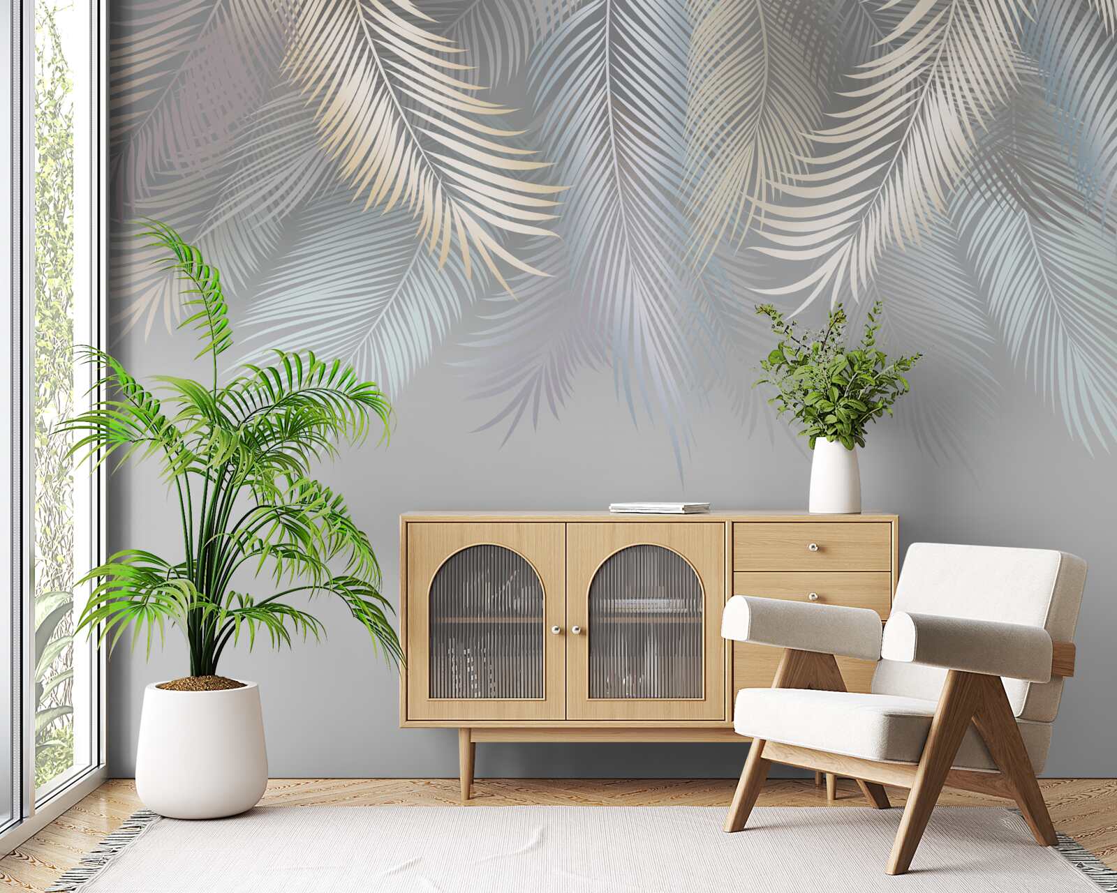 Papier peint feuilles de fougères douces