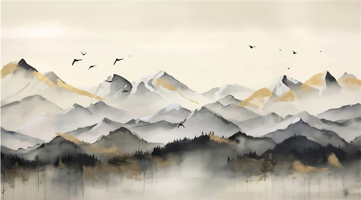 Papier peint montagnes brumeuses