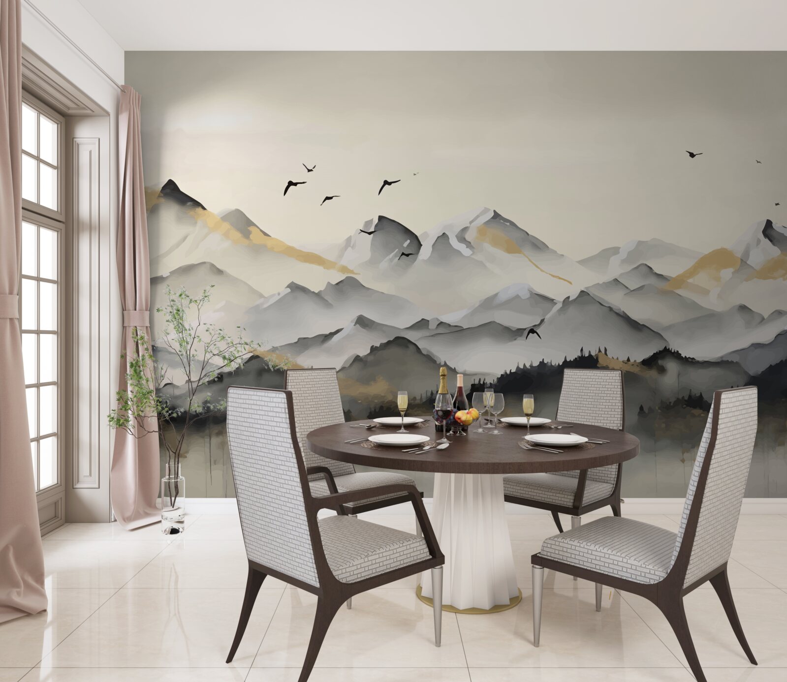 Papier peint montagnes brumeuses