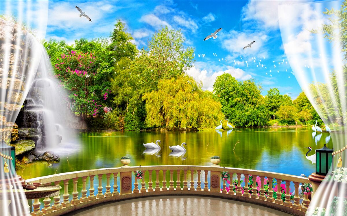 Papier peint terrasse avec vue sur le Lac des Cygnes