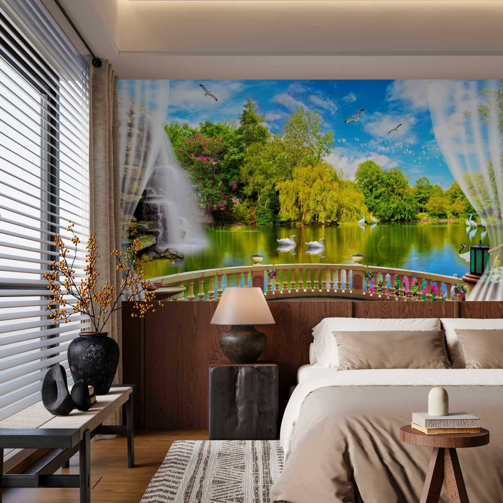 Papier peint terrasse avec vue sur le Lac des Cygnes