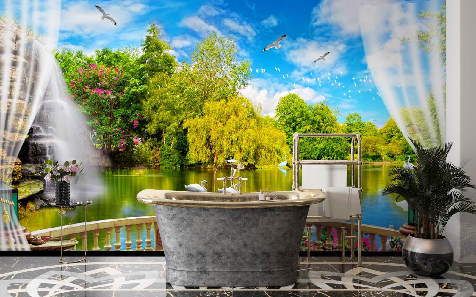 Papier peint terrasse avec vue sur le Lac des Cygnes