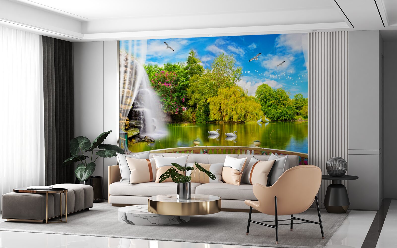 Papier peint terrasse avec vue sur le Lac des Cygnes
