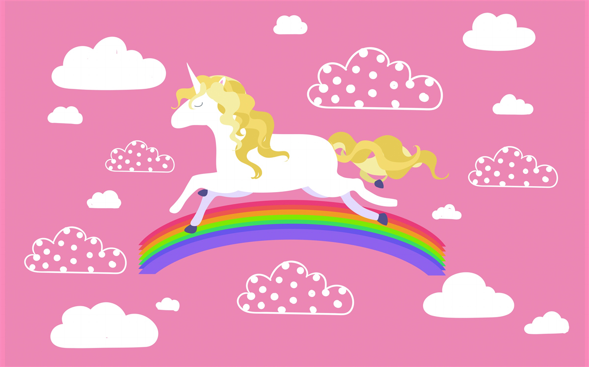Papier peint Licorne courant sur un arc-en-ciel