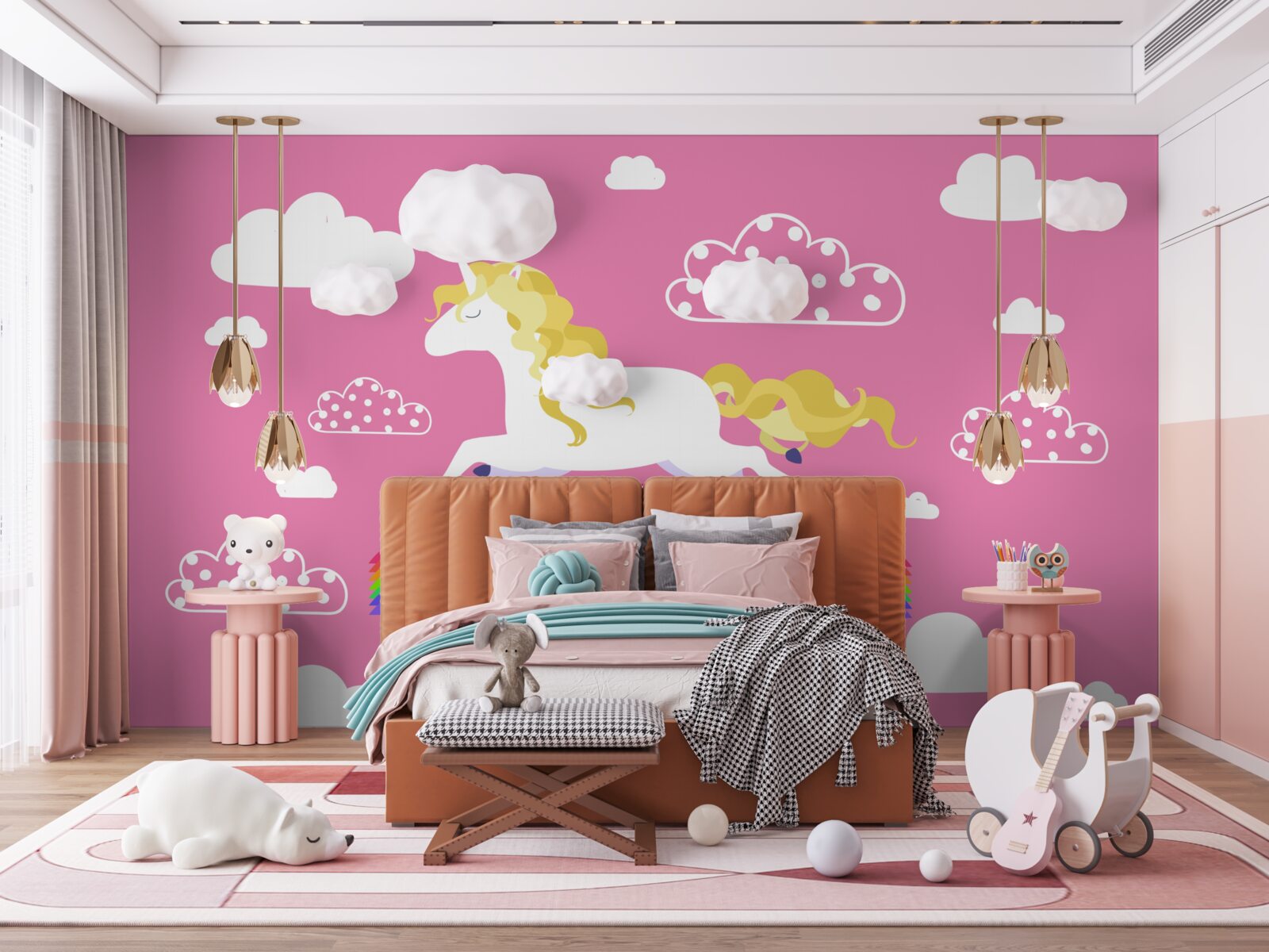 Papier peint Licorne courant sur un arc-en-ciel