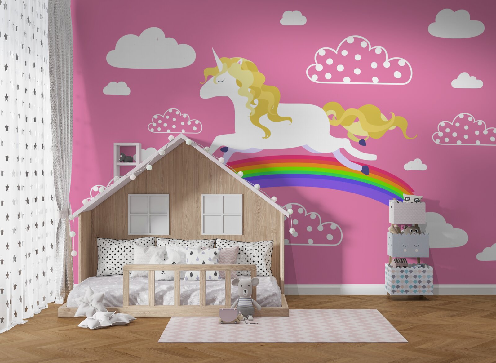 Papier peint Licorne courant sur un arc-en-ciel