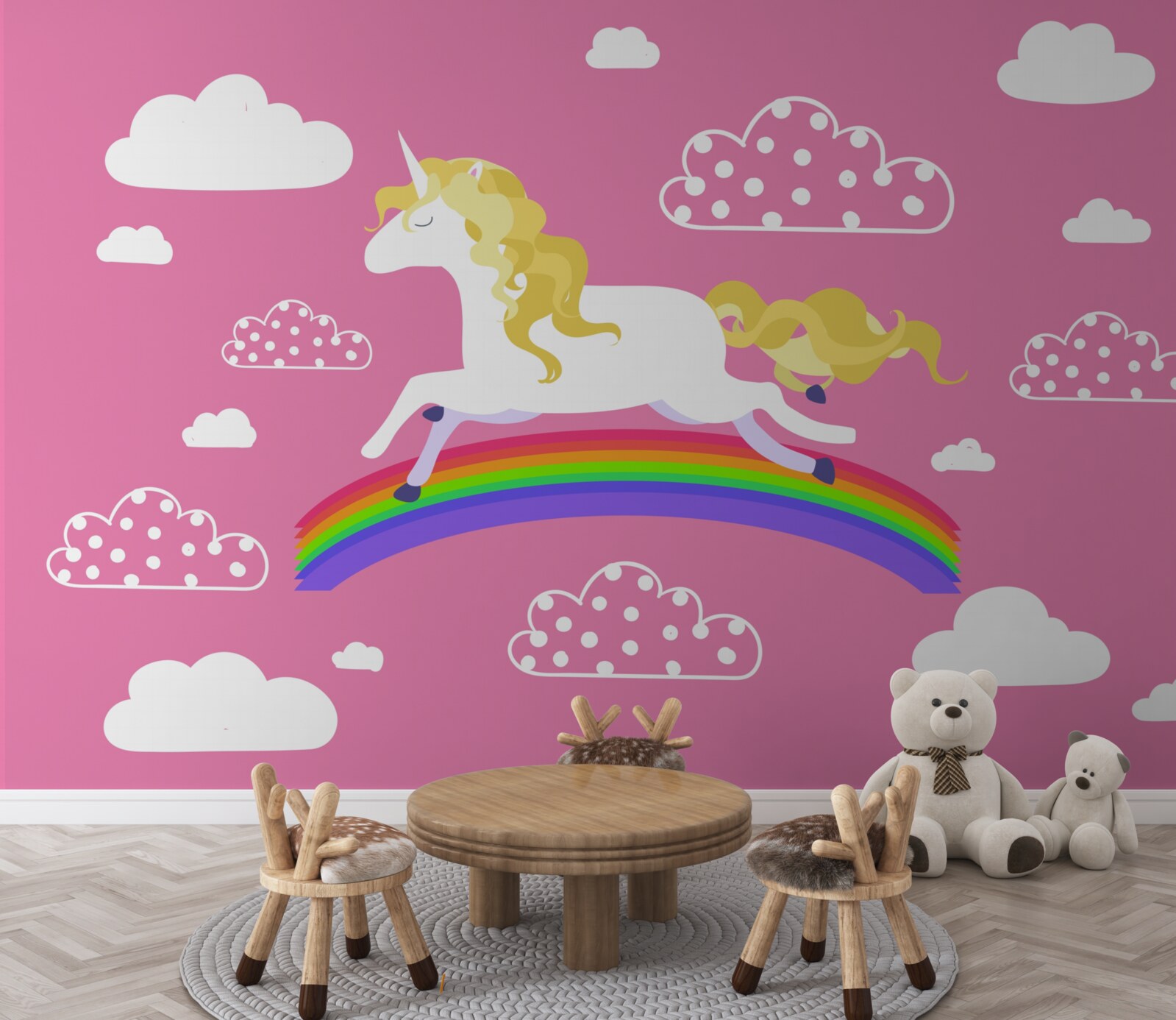Papier peint Licorne courant sur un arc-en-ciel
