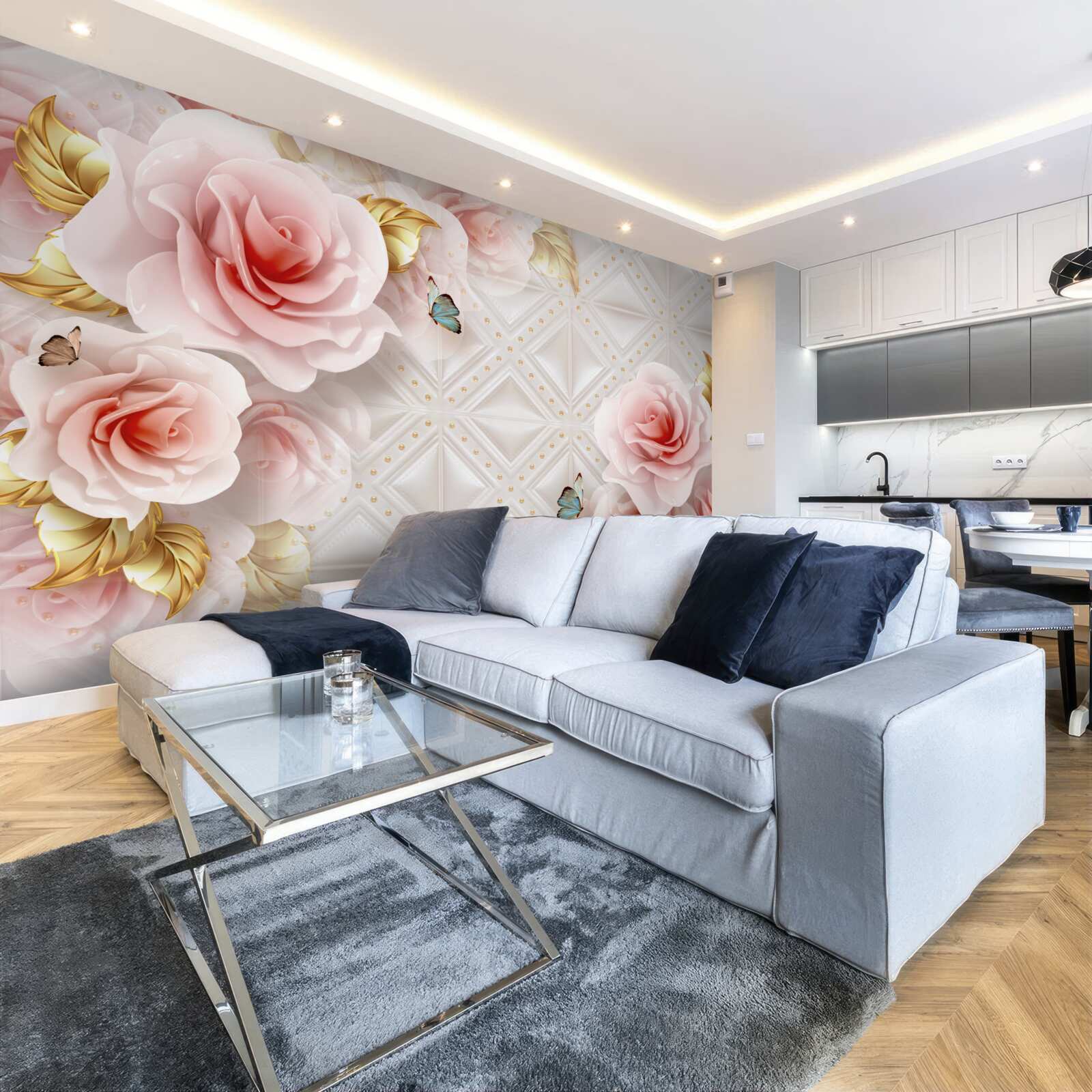 Papier peint une rose rose vif révèle ses bourgeons luxuriants