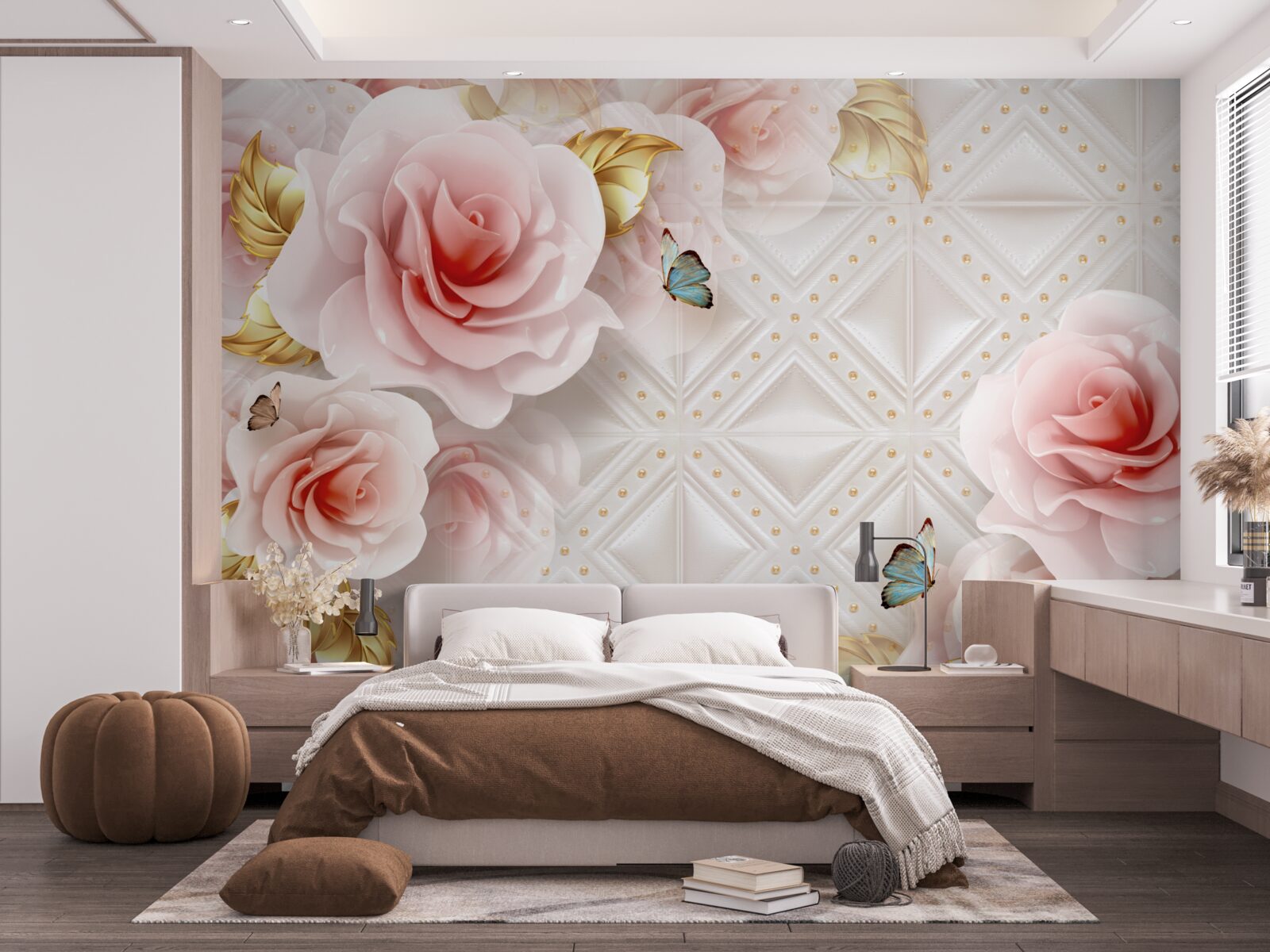 Papier peint une rose rose vif révèle ses bourgeons luxuriants