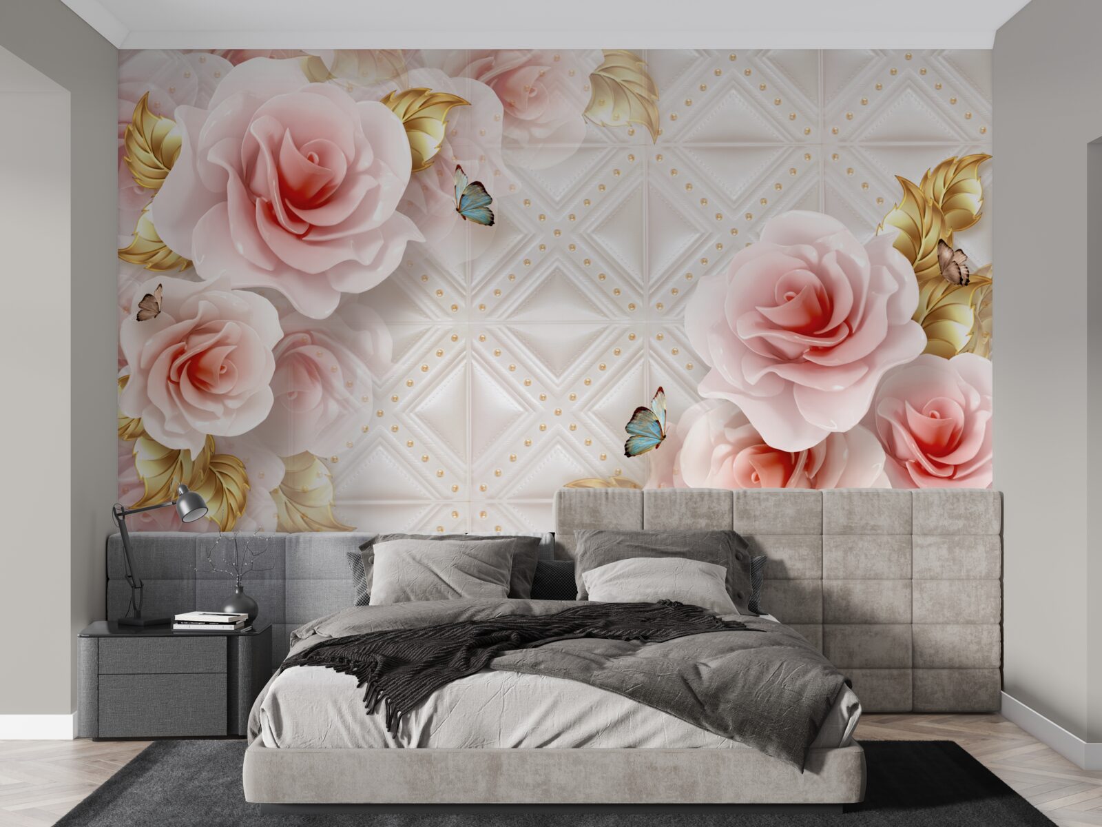 Papier peint une rose rose vif révèle ses bourgeons luxuriants