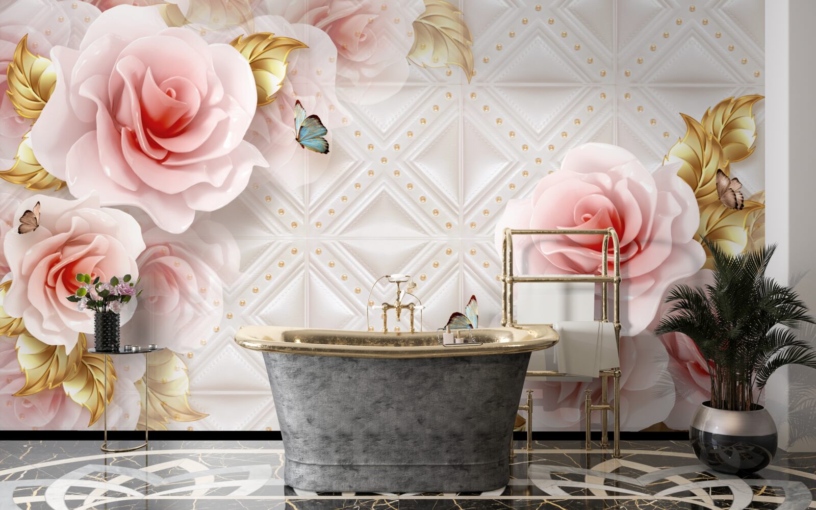 Papier peint une rose rose vif révèle ses bourgeons luxuriants