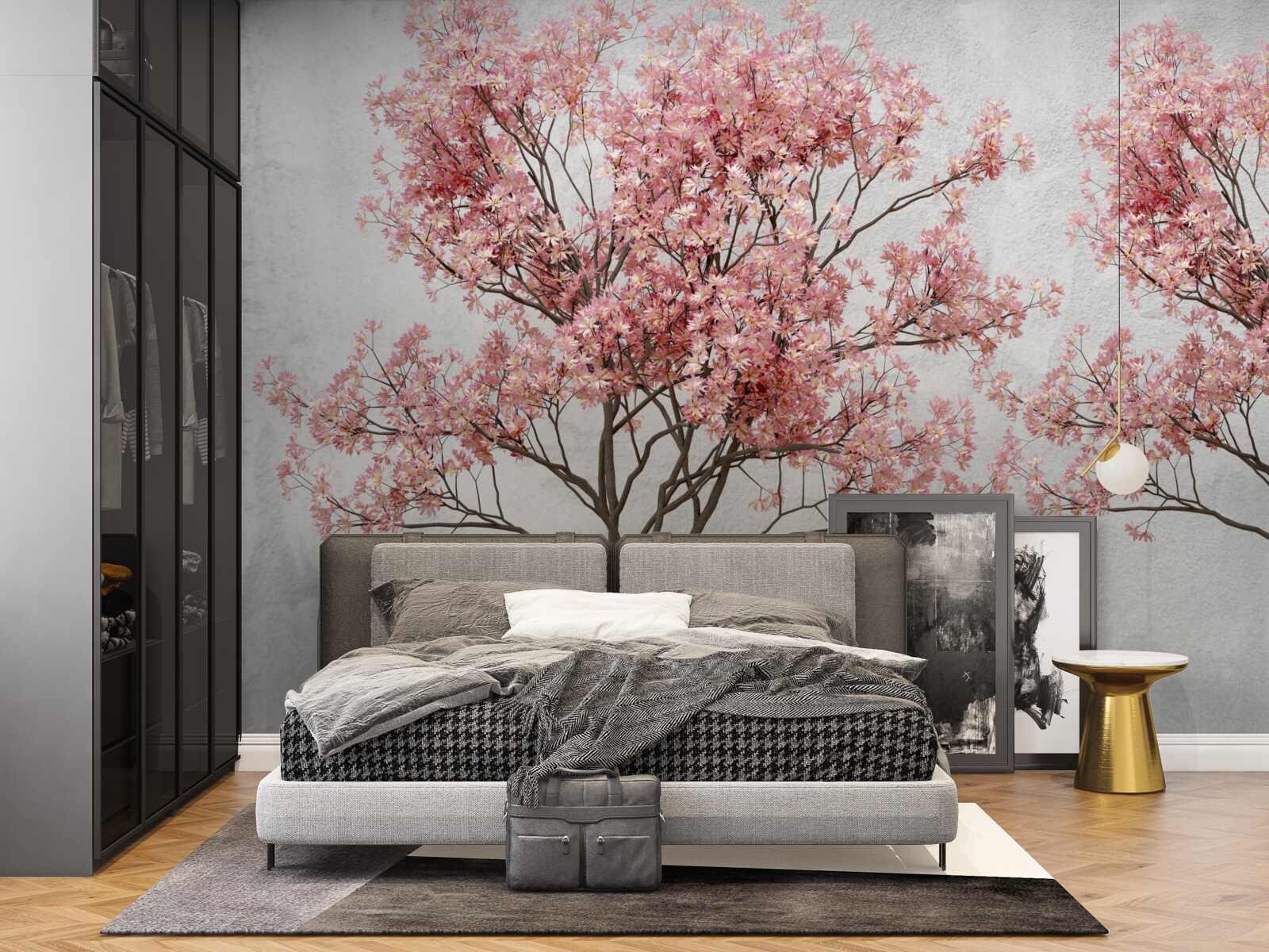 Papier peint la brume matinale entoure les fleurs roses de sakura