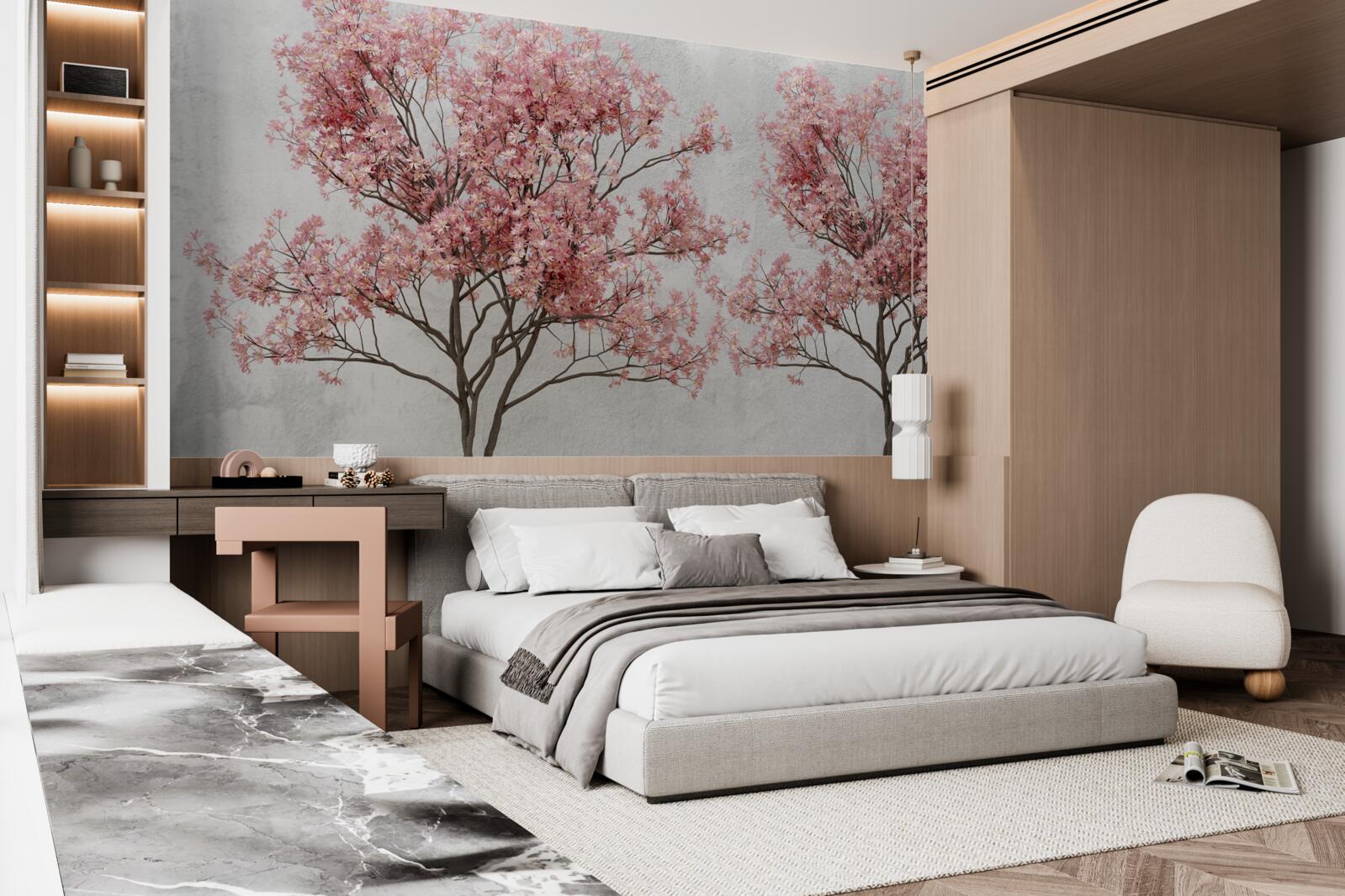 Papier peint la brume matinale entoure les fleurs roses de sakura