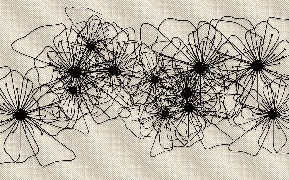 Papier peint fleurs de pavot abstraites sur fond brun