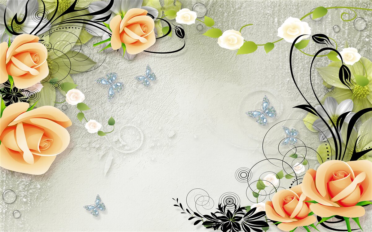 Papier peint papillons sur les branches d'un rosier pêche