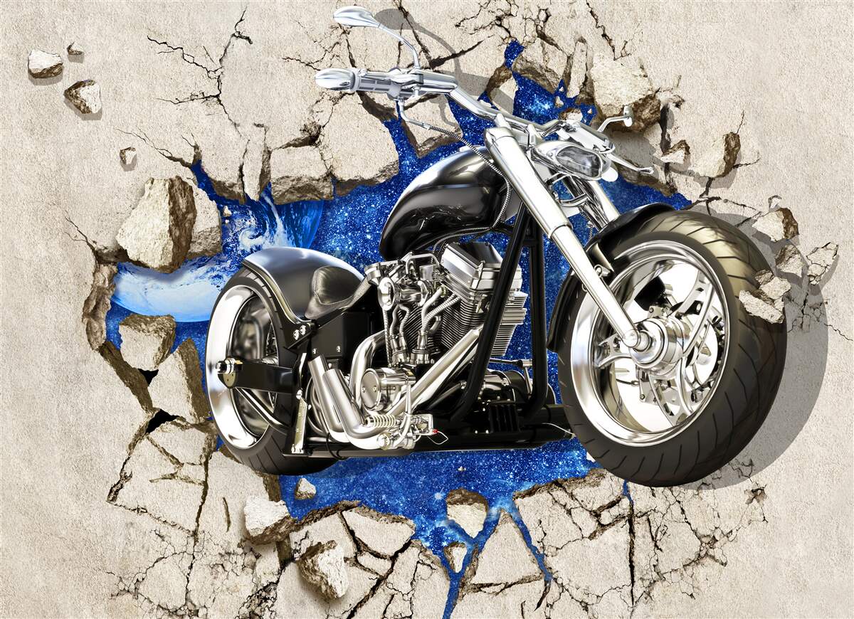 Papier peint moto noire représentée sur un mur