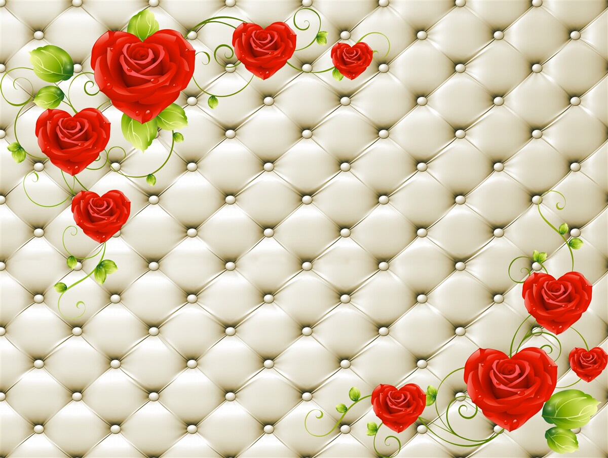 Papier peint texture de tissu avec éléments décoratifs et roses rouges