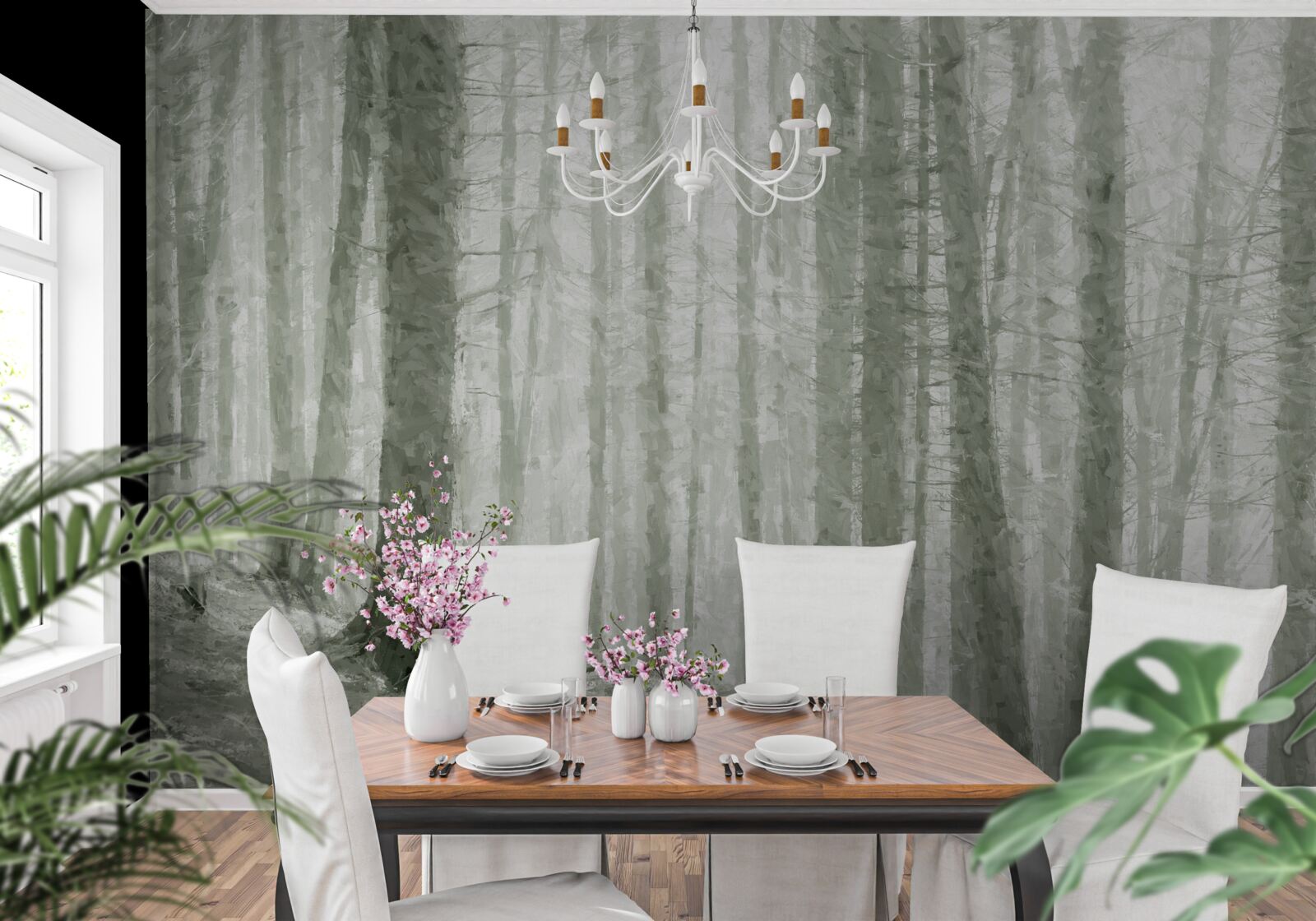 Papier peint un bosquet de pins, hauts et pleins d'aiguilles acérées