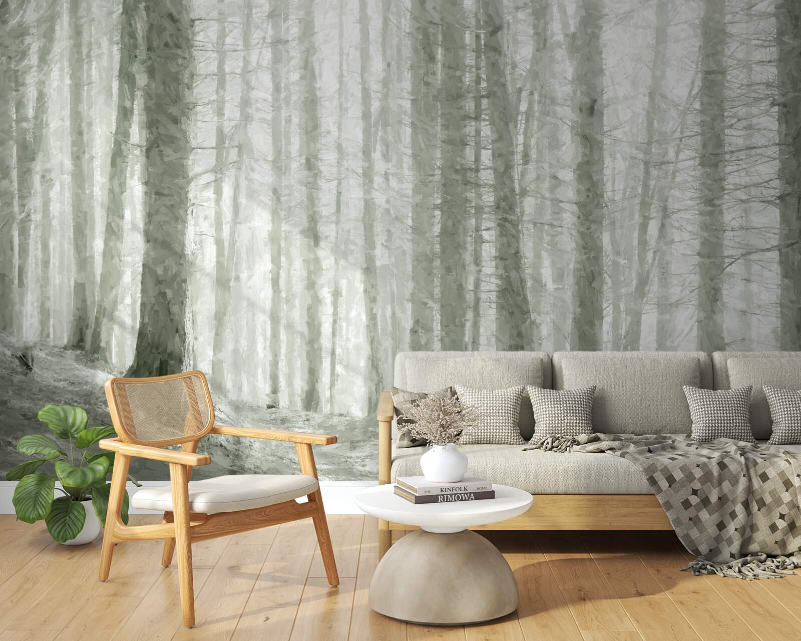 Papier peint un bosquet de pins, hauts et pleins d'aiguilles acérées