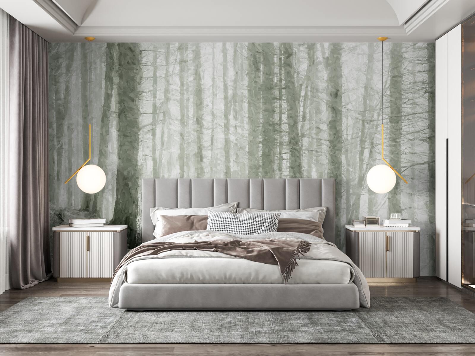 Papier peint un bosquet de pins, hauts et pleins d'aiguilles acérées